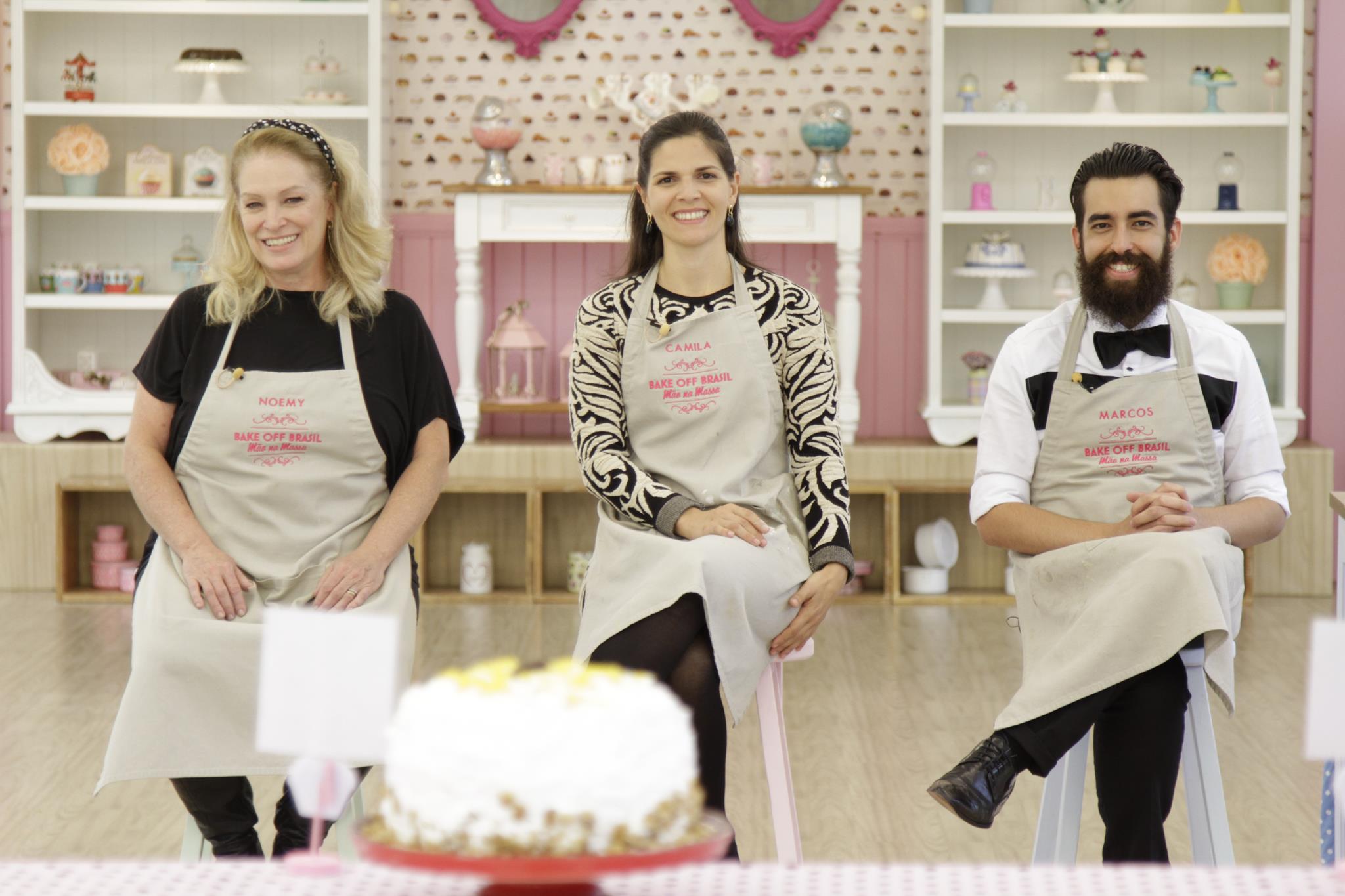Noemy, Camila e Marcos na final do Bake Off Brasil