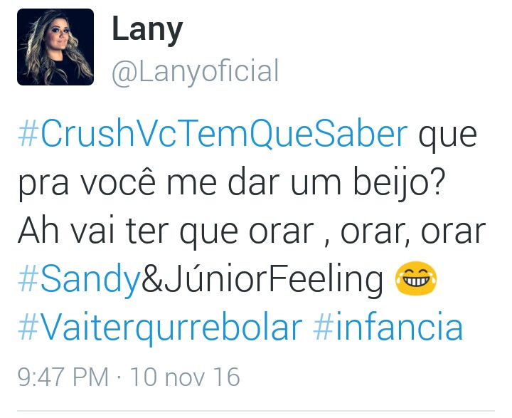 Mensagem postada por Lany no Twitter