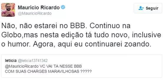 Maurício Ricardo não estará no BBB 17