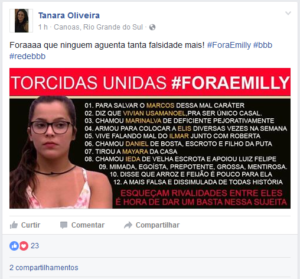 Filha de Ieda detona Emilly nas redes sociais