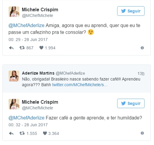 Aderlize Martins e Michele Crispim trocaram farpas no Twitter