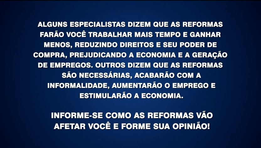 Mensagem exibida pelo SBT sobre a Reforma Trabalhista