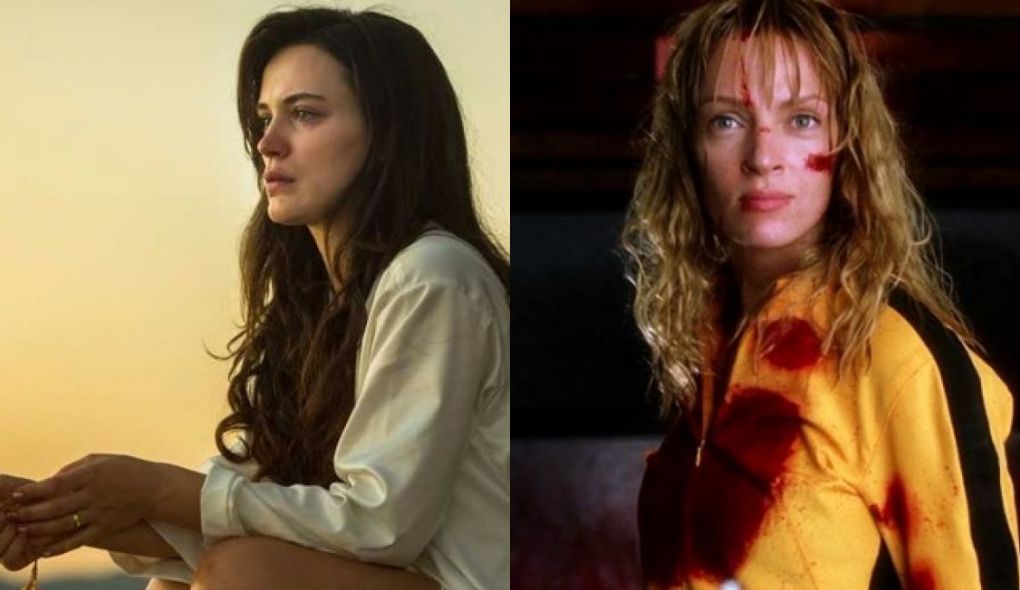 Clara (Bianca Bin) de O Outro Lado do Paraíso e cena do filme Kill Bill
