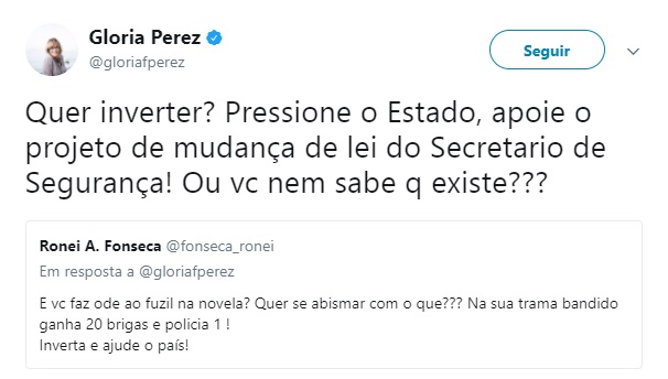Gloria Perez respondeu internauta no Twitter