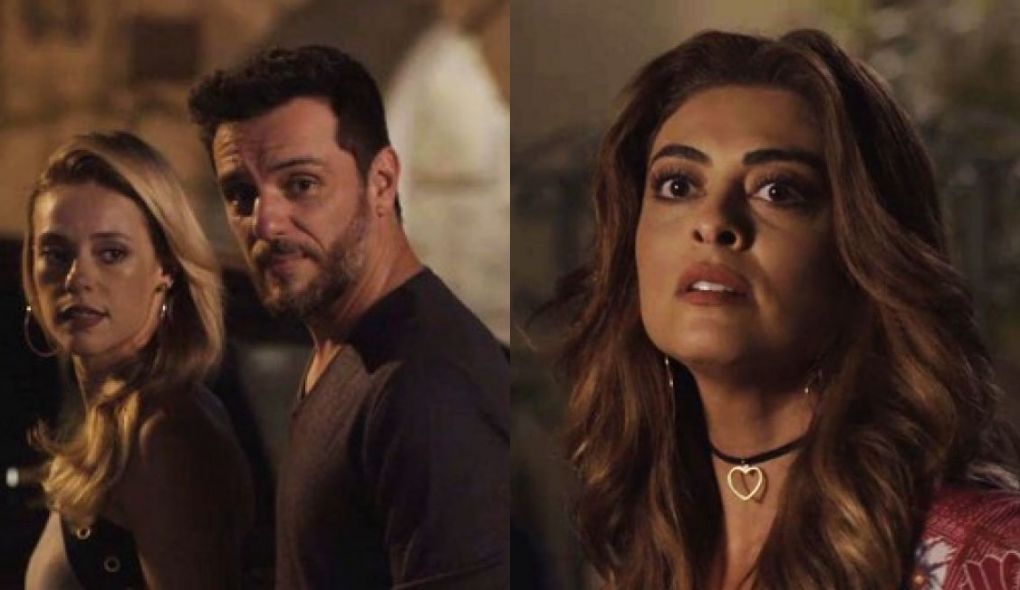 Jeiza (Paolla Oliveira), Caio (Rodrigo Lombardi) e Bibi (Juliana Paes) de A Forca do Querer