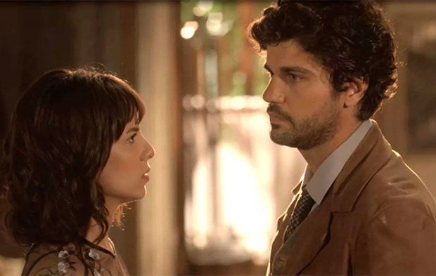 Lucinda (Andreia Horta) e Inacio (Bruno Cabrerizo) de Tempo de Amar