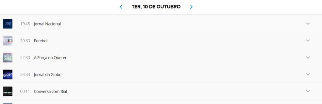 Programacao da Globo no dia 10 de outubro