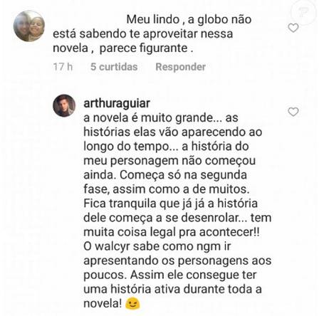 Arthur Aguiar respondeu comentario de fa