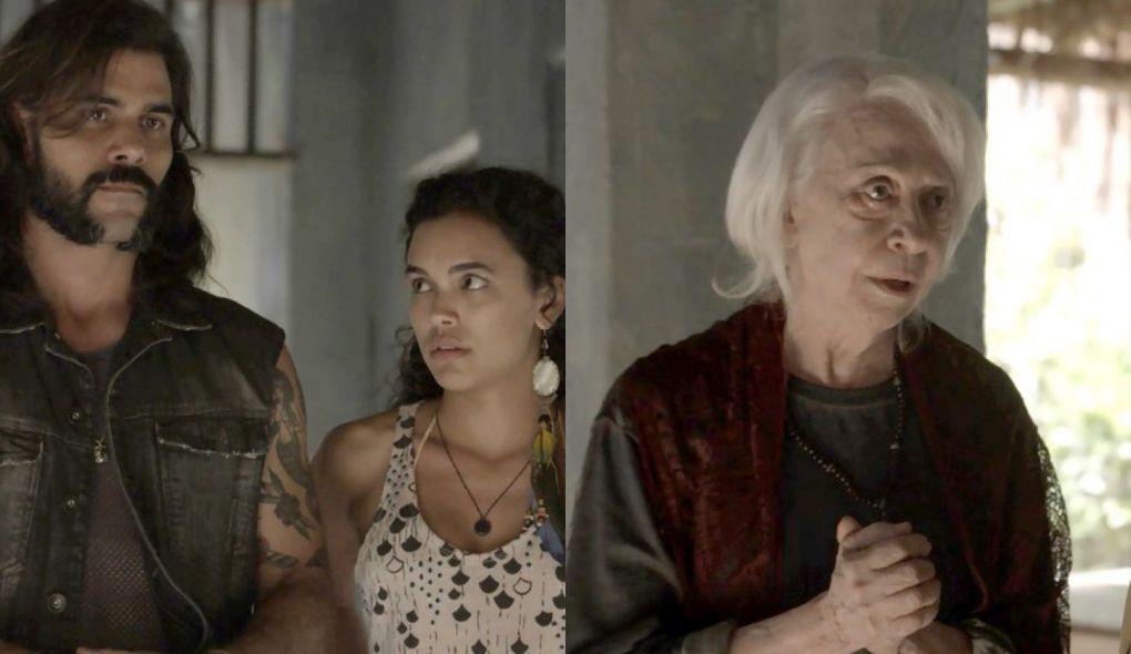 Mariano (Juliano Cazarre), Cleo (Giovana Cordeiro) e Mercedes (Fernanda Montenegro) de O Outro Lado do Paraiso
