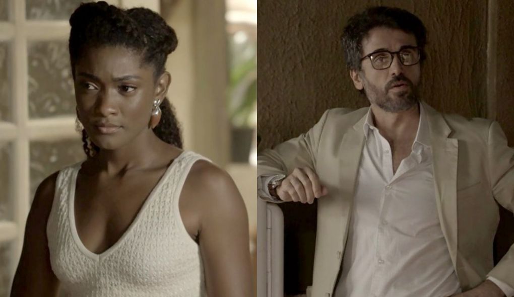 Raquel (Erika Januza) e Samuel (Eriberto Leao) de O Outro Lado do Paraiso