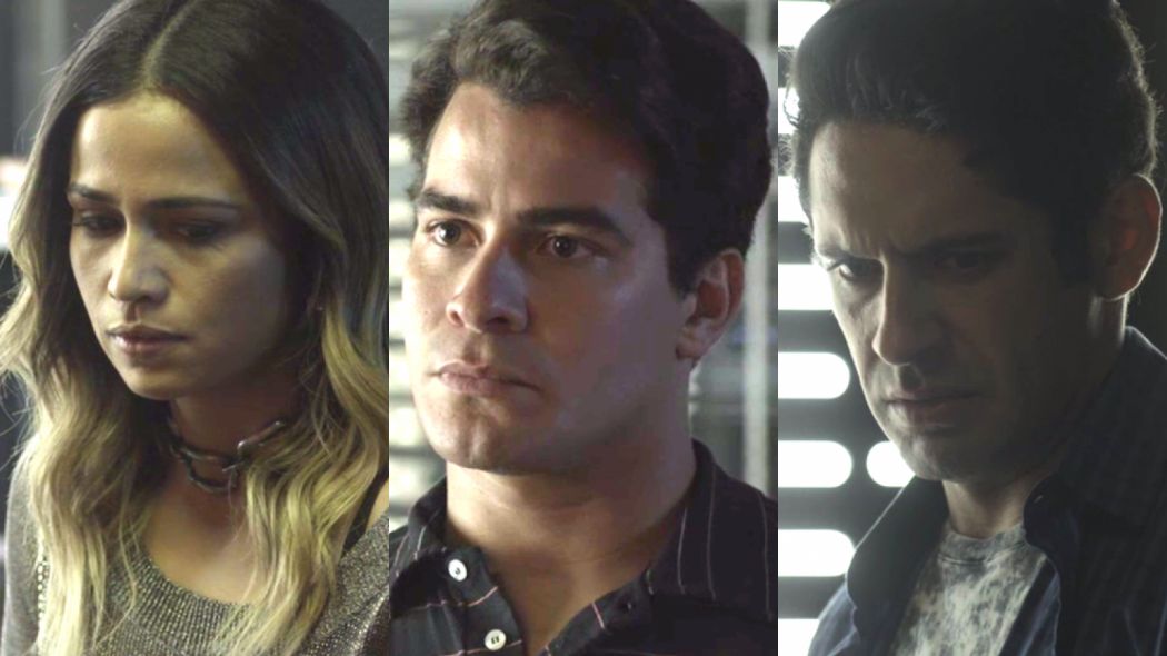 Sandra Helena (Nanda Costa), Julio (Thiago Martins) e Agnaldo (Joao Baldasserini) de Pega Pega