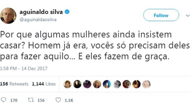Aguinaldo disse o que pensa sobre os matrimônios (Reprodução/Twitter)
