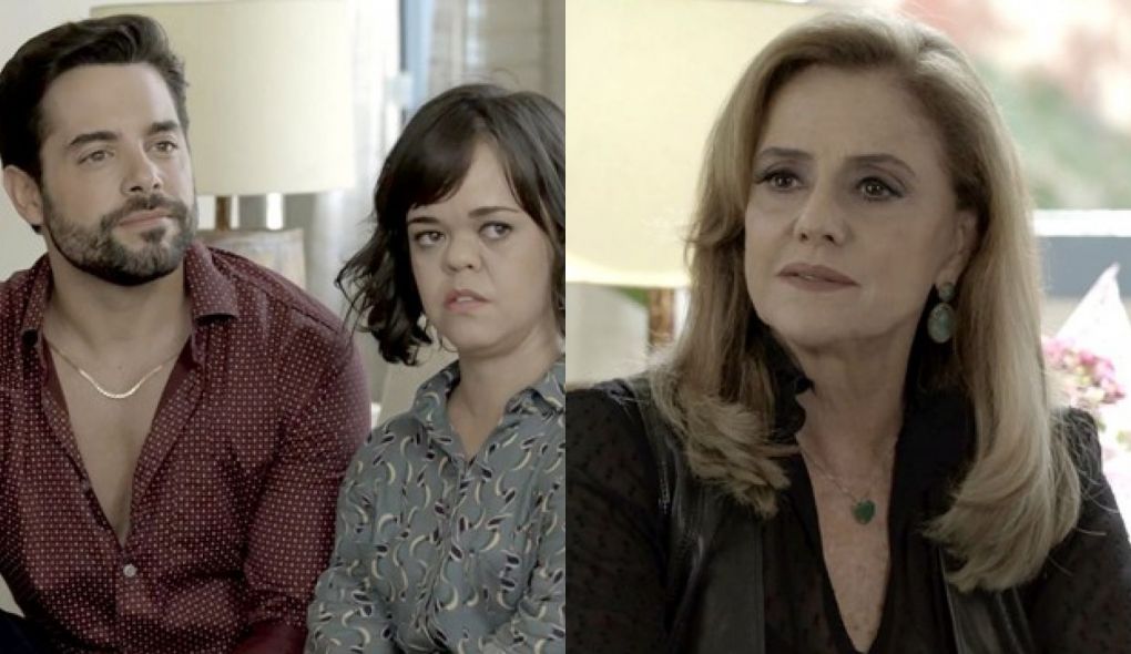 Amaro (Pedro Carvalho), Estela (Juliana Caldas) e Sophia (Marieta Severo) de O Outro Lado do Paraiso
