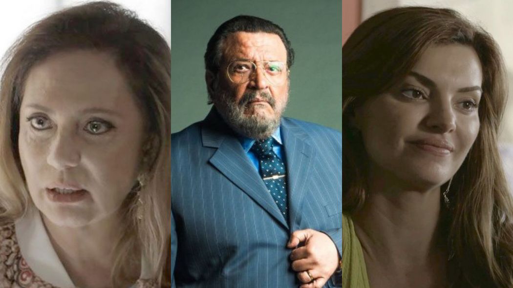 Nádia (Eliane Giardini), Gustavo (Luis Melo) e Leandra (Mayana Neiva) de O Outro Lado do Paraiso