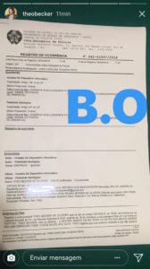 Boletim de Ocorrência feito por Theo Becker após ataque em rede social