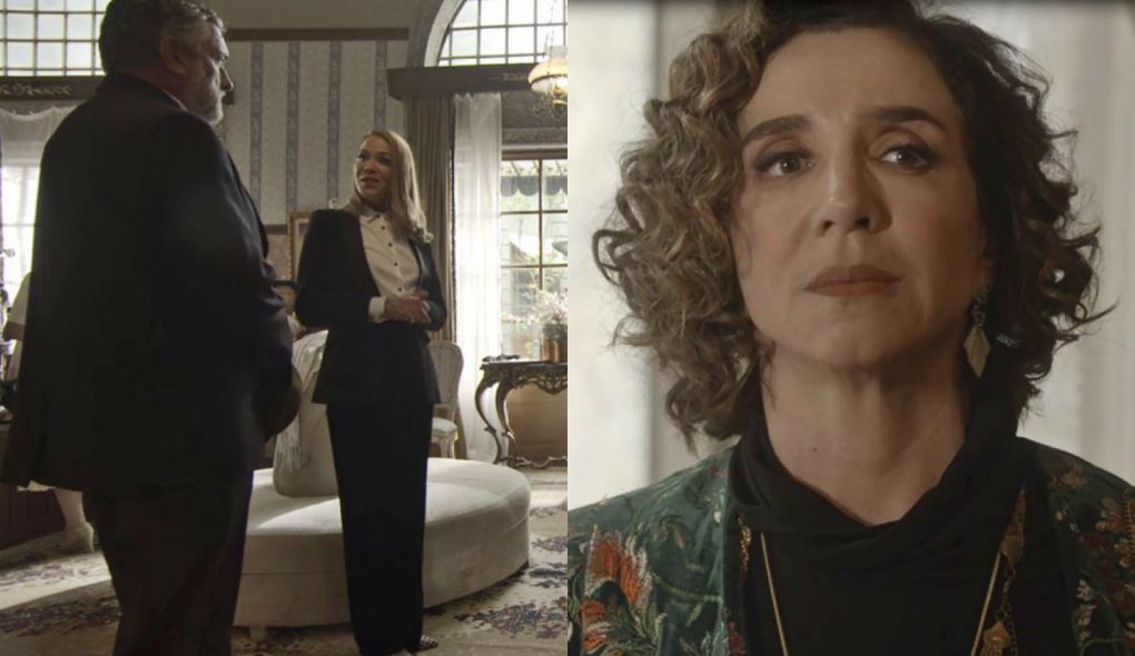 Eva (Julia Almeida), Conselheiro (Werner Schunemann) e Celeste Herminia (Marisa Orth) de Tempo de Amar