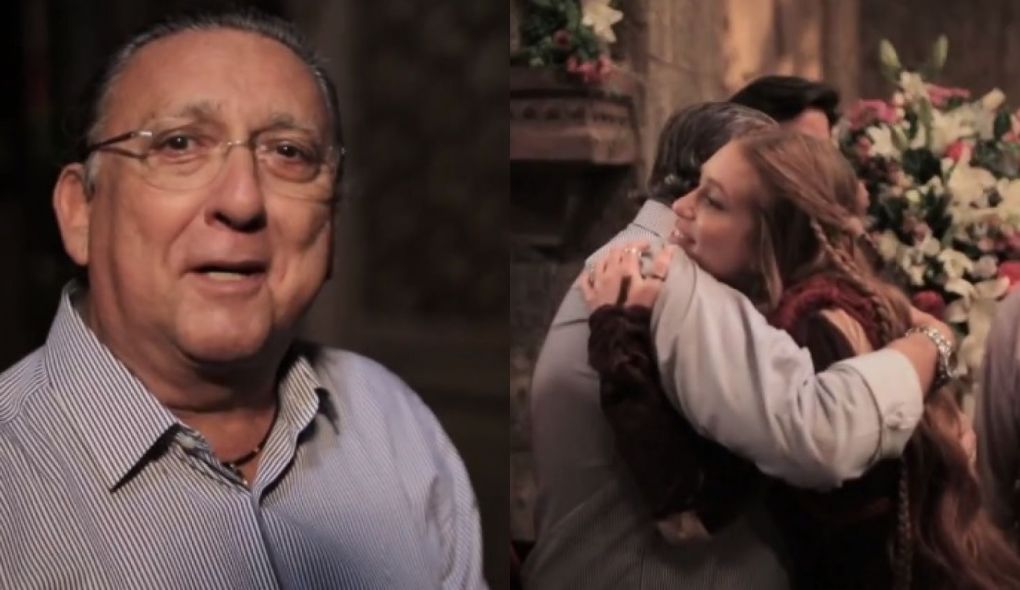 Galvao Bueno e Marina Ruy Barbosa nos bastidores de Deus Salve o Rei