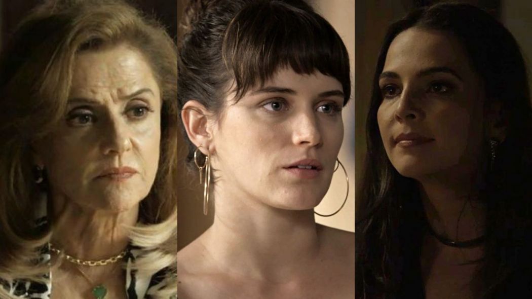 Sophia (Marieta Severo), Clara (Bianca Bin) e Aura (Taina Muller) de O Outro Lado do Paraiso