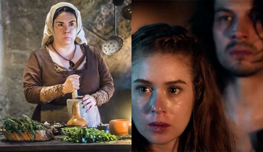 Brumela (Isadora Ferrite), Amalia (Marina Ruy Barbosa) e Afonso (Romulo Estrela) de Deus Salve o Rei
