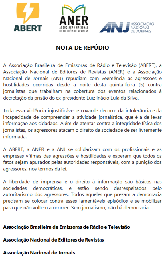 Nota de repúdio escrita por associaçoes