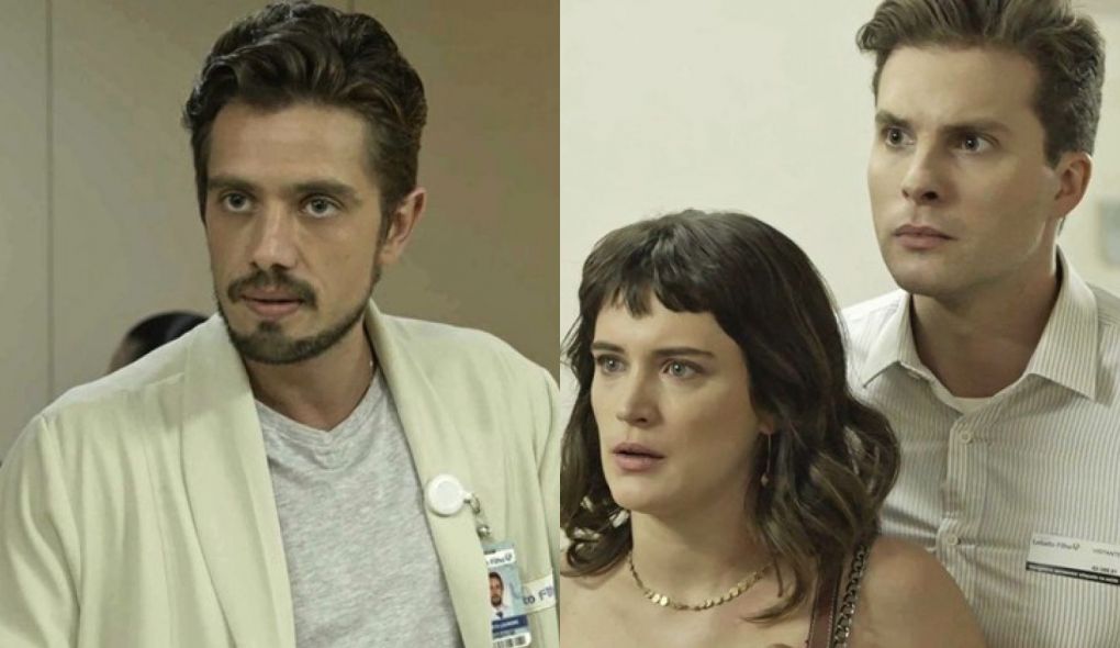 Renato (Rafael Cardoso), Clara (Bianca Bin) e Patrick (Thiago Fragoso) e O Outro do Paraiso