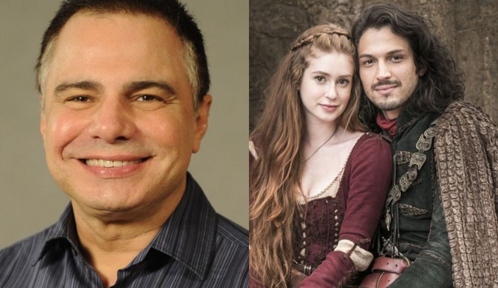 Ricardo Linhares, Amalia (Marina Ruy Barbosa) e Afonso (Romulo Estrela) de Deus Salve o Rei