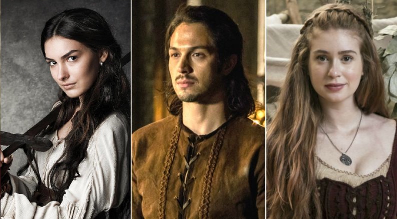 Selena (Marina Moschen), Amália (Marina Ruy Barbosa), Afonso (Rômulo Estrela) em Deus Salve o Rei
