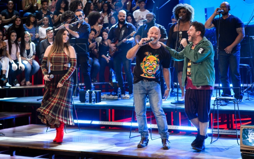 Simony, Mike e Tob, ex-integrantes do Balao Magico, no Altas Horas