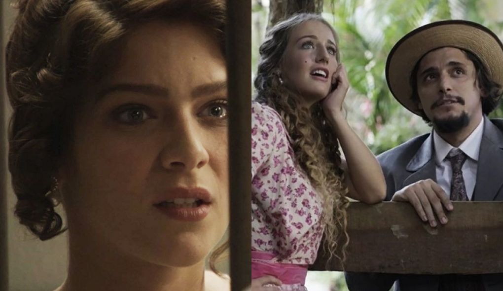 Charlotte (Isabella Santoni), Uirapuru (Bruno Gissoni) e Lidia (Bruna Griphao) de Orgulho e Paixao