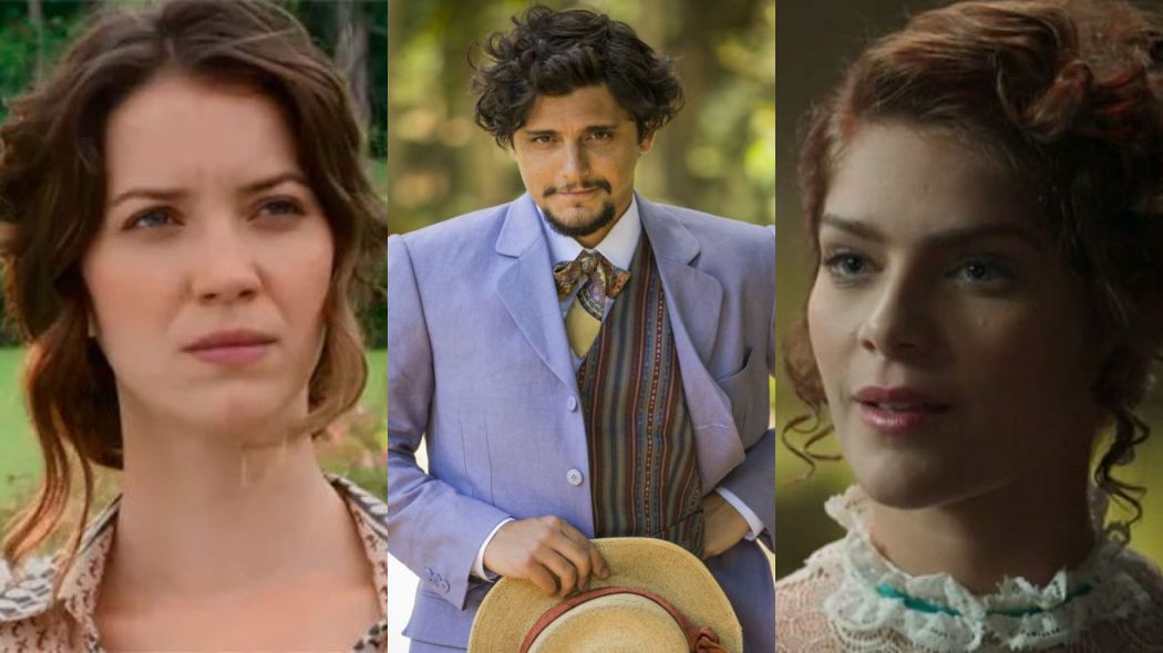 Elisabeta (Nathalia Dill), Uirapuru (Bruno Gissoni) e Charlotte (Isabella Santoni) de Orgulho e Paixao