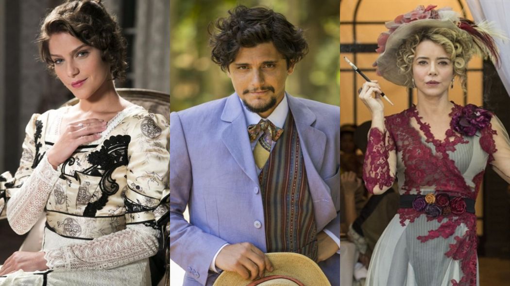 Charlotte (Isabella Santoni), Uirapuru (Bruno Gissoni) e Josephine (Christine Fernandes) de Orgulho e Paixão