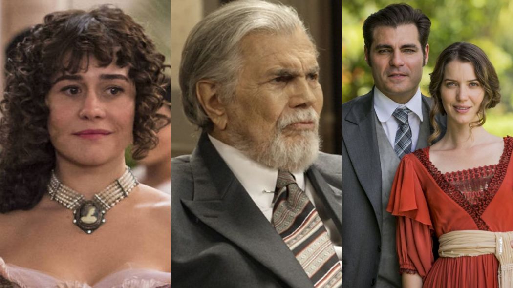 Susana (Alessandra Negrini), Lorde Williamson (Tarcisio Meira), Darcy (Thiago Lacerda) e Elisabet a (Nathalia Dill) de Orgulho e Paixao