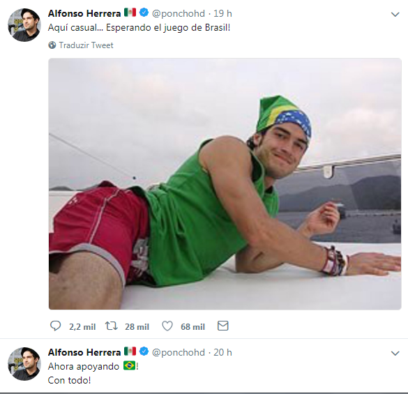 Alfonso Herrera comemorou o primeiro jogo do Brasil na Copa do Mundo