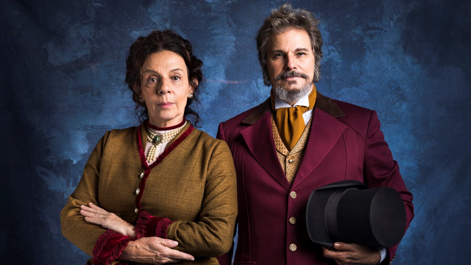 Agustina (Rosi Campos) e Dom Sabino (Edson Celulari) em O Tempo Não Para (Divulgação/ TV Globo)