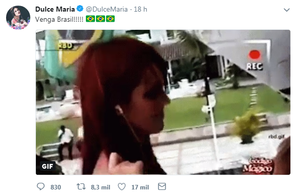 Dulce Maria mandou vibrações positivas para a Seleção Brasileira