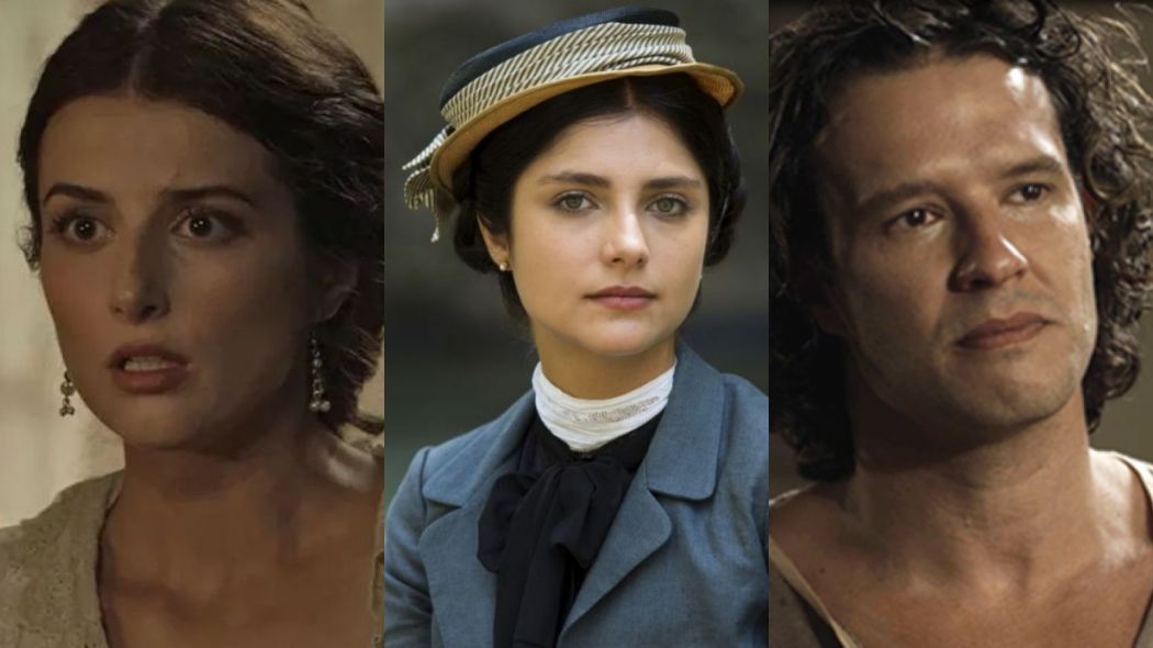 Cecília (Anajú Dorigon), Fani (Tammy Di Calafiori) e Edmundo (Nando Rodrigues) de Orgulho e Paixao