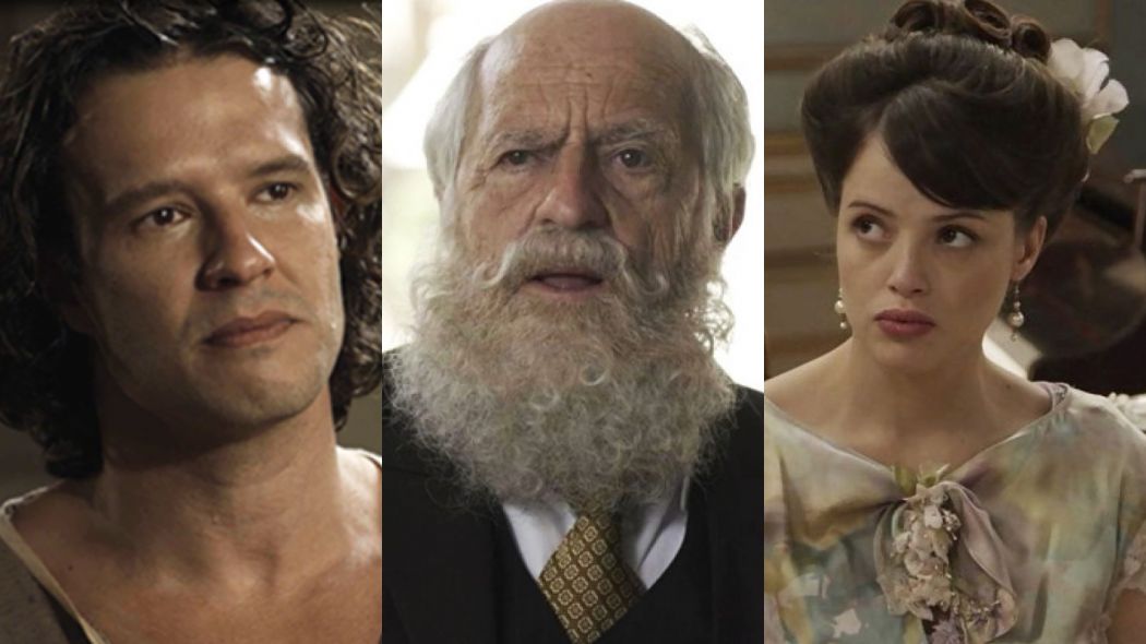 Edmundo (Nando Rodrigues), Barao (Ary Fontoura) e Ema (Agatha Moreira) de Orgulho e Paixao