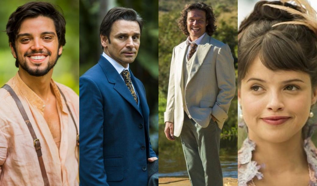 Ernesto (Rodrigo Simas), Jorge (Murilo Rosa) Edmundo (Nando Rodrigues) e Ema (Agatha Moreira) de Orgulho e Paixao