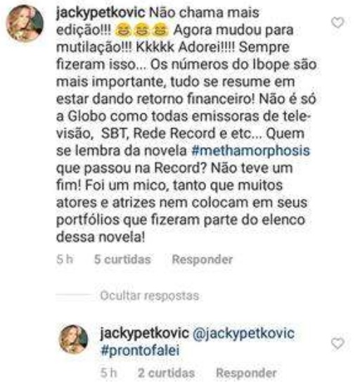 Jackeline Petkovic fez comentário polêmico em postagem de colunista