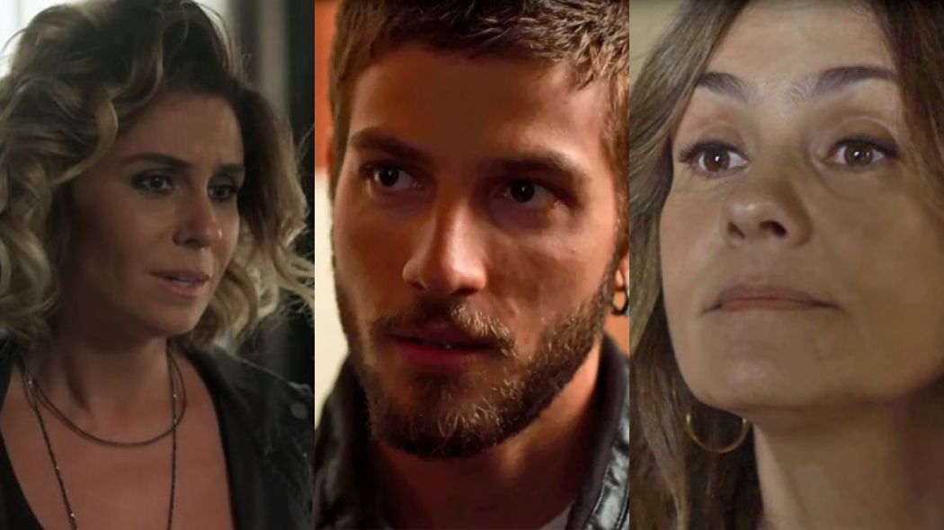 Luzia (Giovanna Antonelli), Icaro (Chay Suede) e Laureta (Adriana Esteves) de Segundo Sol