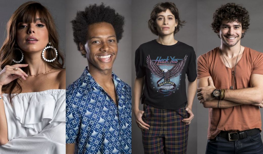 Rochelle (Giovanna Lancellotti), Acacio (Danilo Ferreira), Manu (Luisa Arraes) e Narciso (Osmar da Silveira) de Segundo Sol