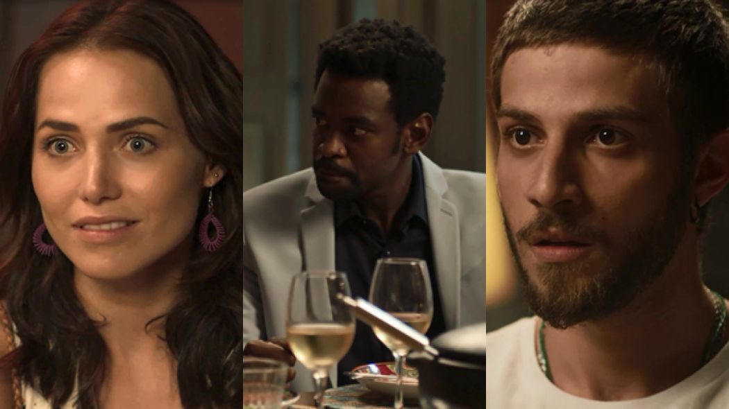 Rosa (Leticia Colin), Roberval (Fabricio Boliveira) e Icaro (Chay Suede) de Segundo Sol