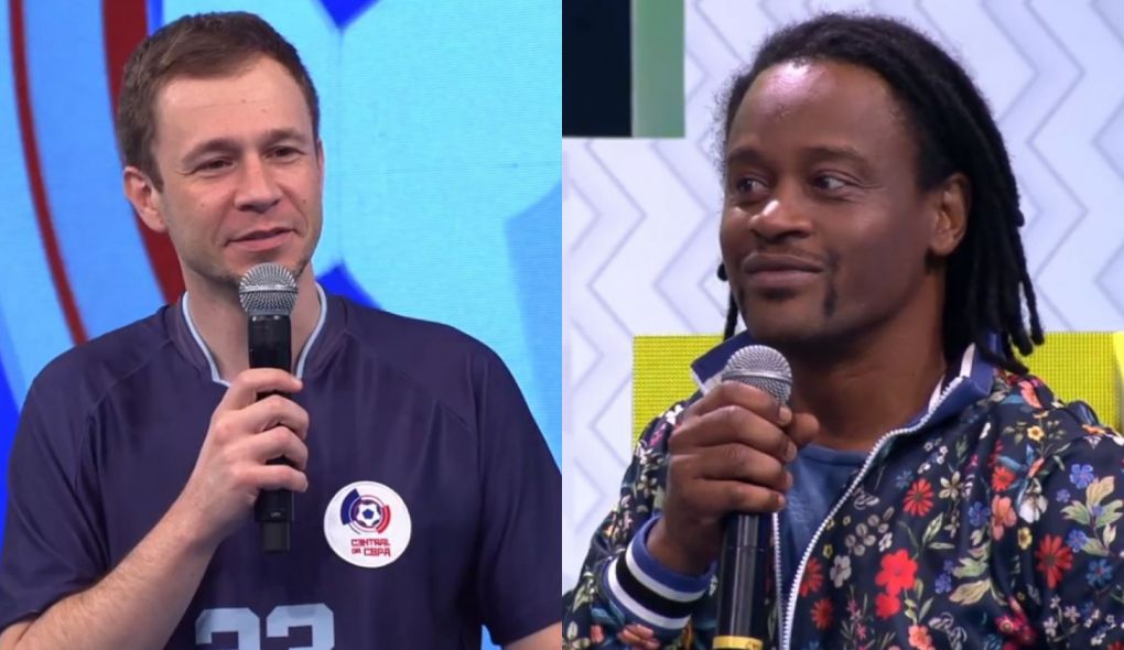 Tiago Leifert e Toni Garrido no Central da Copa