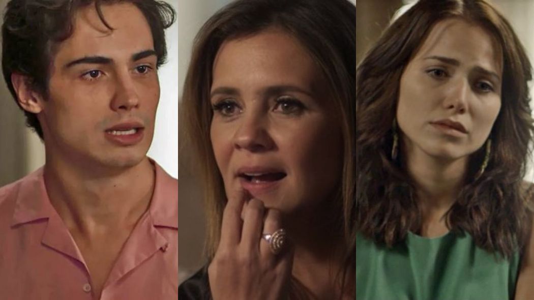Valentim (Danilo Mesquita), Laureta (Adriana Esteves) e Rosa (Leticia Colin) de Segundo Sol