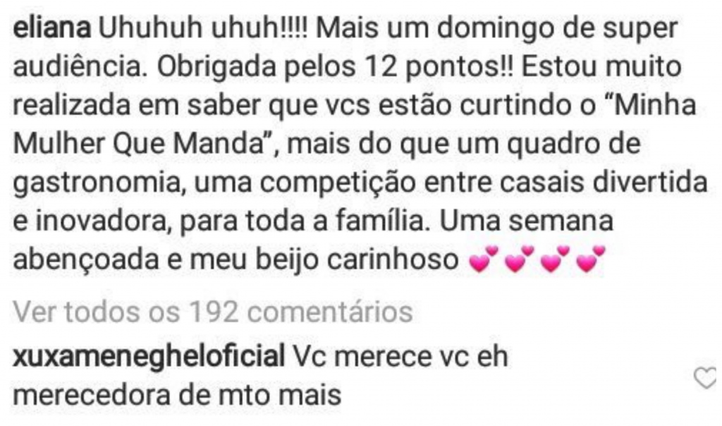 Xuxa deixou mensagem para Eliana no Instagram