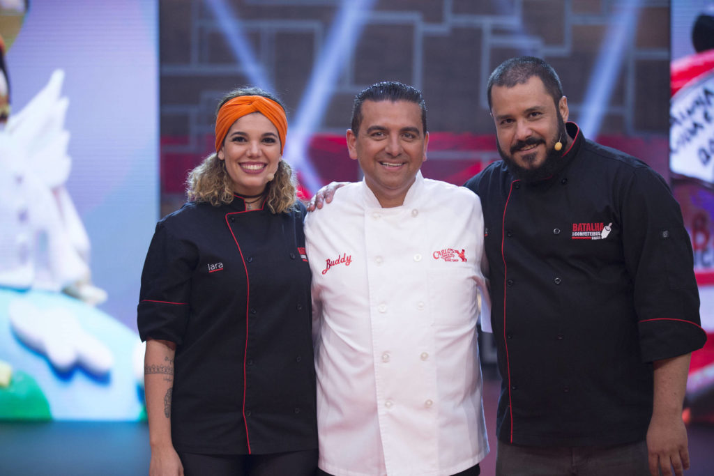 Iara Cavalcanti, Buddy Valastro e Luiz Toledo na final de Batalha dos Confeiteiros