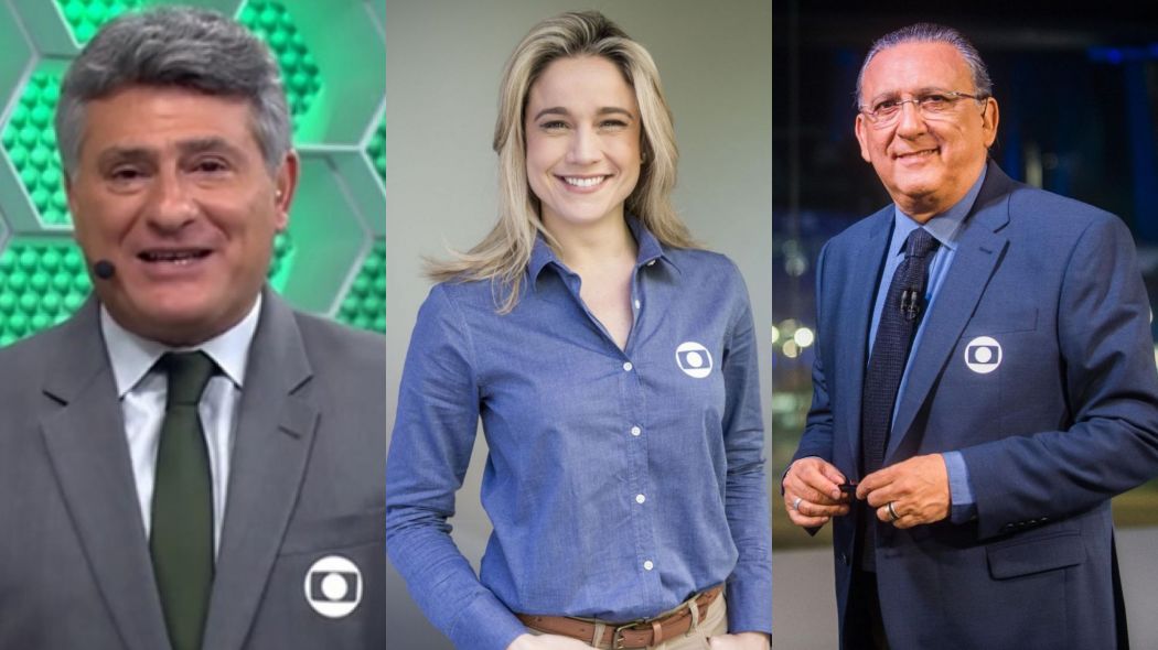 Cleber Machado, Fernanda Gentil e Galvao Bueno, funcionarios da equipe de esportes da Globo