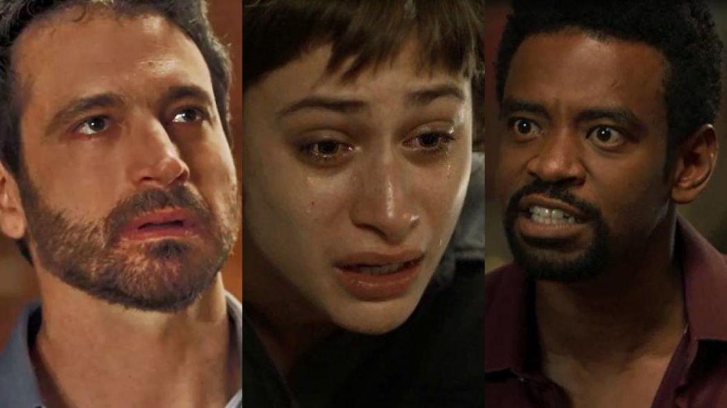 Edgar (Caco Ciocler), Manu (Luisa Arraes) e Roberval (Fabricio Boliveira) de Segundo Sol