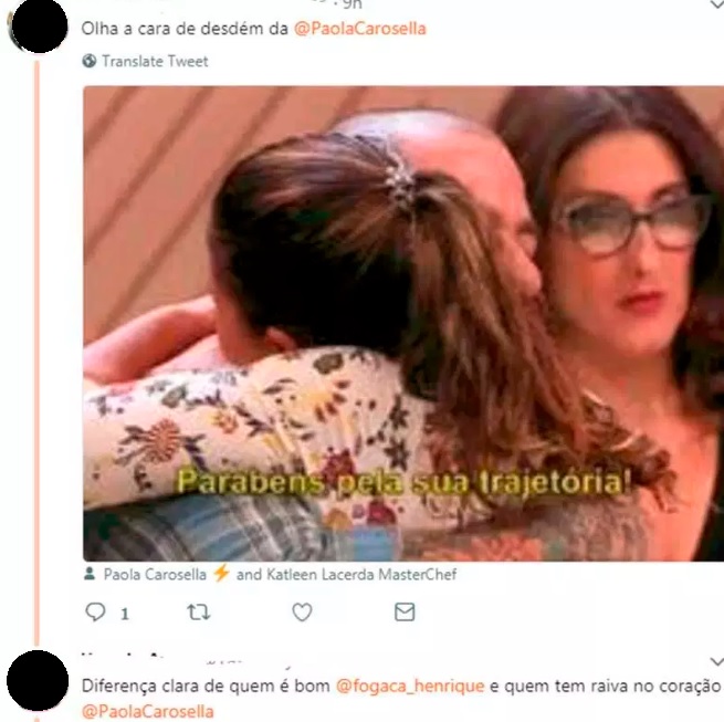 Internauta criticou comportamento de Paola Carosella no MasterChef