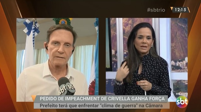 Marcelo Crivella e Isabele Benito, no SBT Rio, do SBT